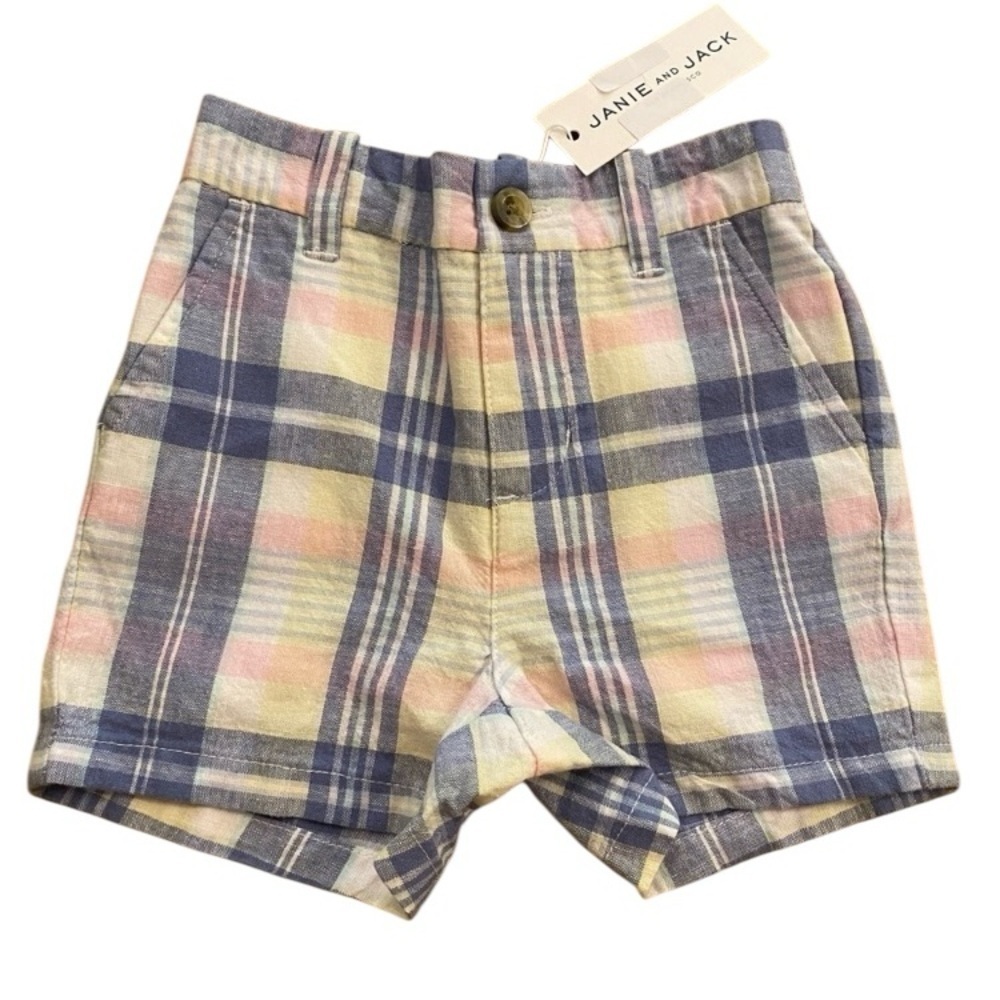 Janie & Jack Plaid Shorts Linen Cotton New 12-18 months